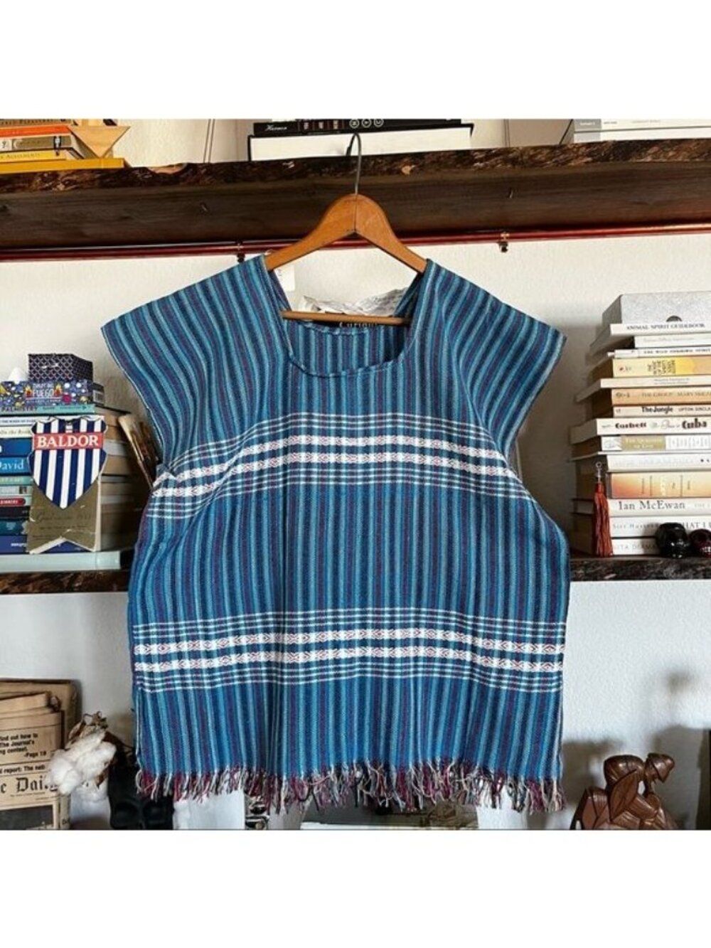 Mexican Tunic Striped Fringe Woven Boho Top Cover Up